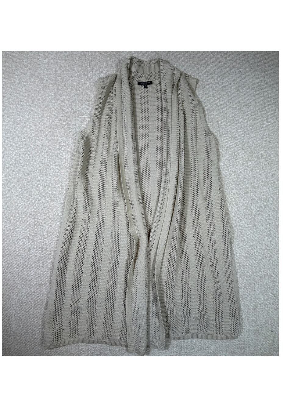 Lafayette 148 Women Small Beige Long Open Front Lagenlook Layer Duster Vest